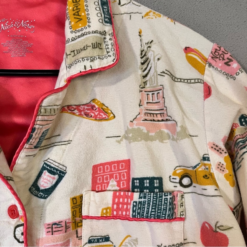 Nick & Nora Womens New York City Scenes Pajama Shirt Cotton Sz L Button Up Top - Picture 4 of 12